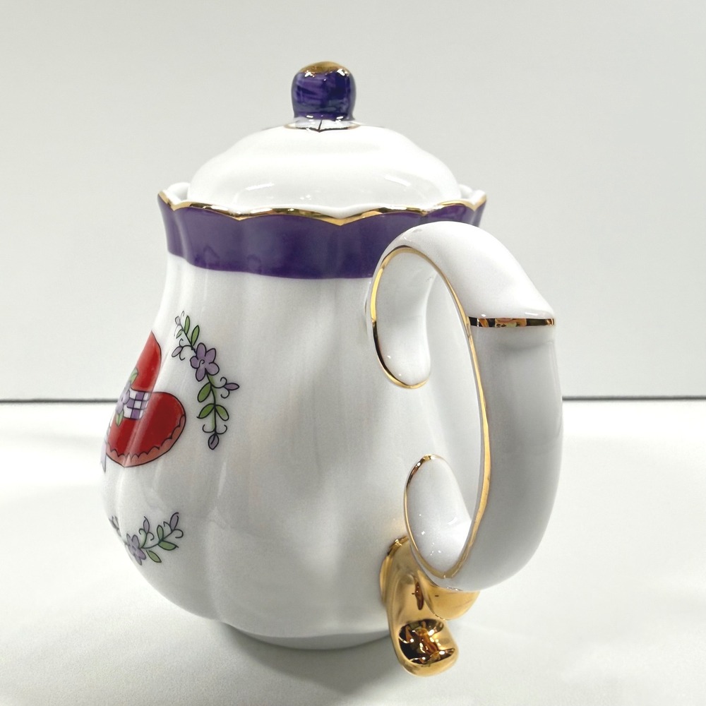 Vintage Teapot Red Hat Society Floral Purple Gold Trim Tea Party Decor Gift - Picture 5 of 11